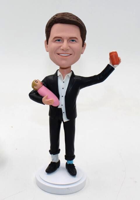 Custom bobble head doll- Daddy holding baby - Click Image to Close