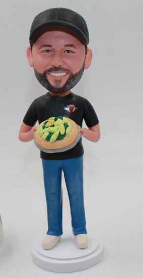 Custom bobblehead doll with pizza - Click Image to Close