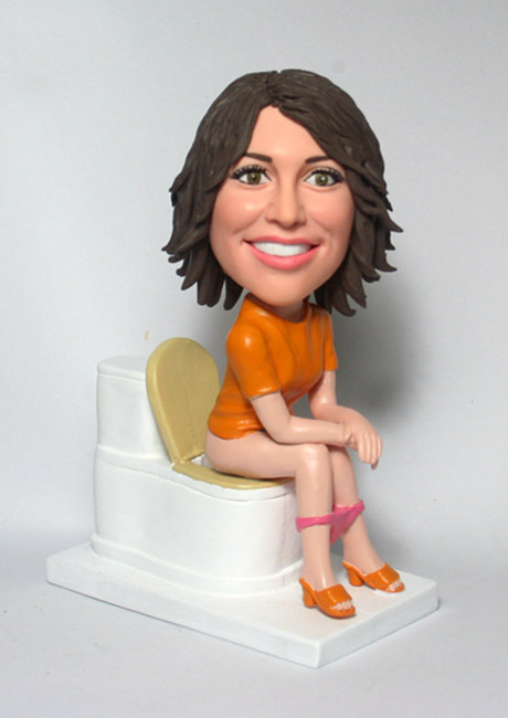 Lady on toilet bobblehead - Click Image to Close