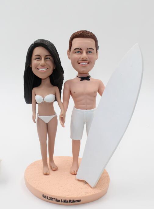 Bikini Surfing Bobblehead Cake Toppers - Click Image to Close