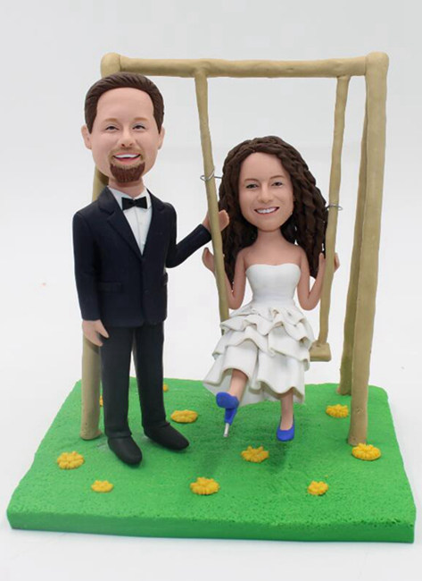 Playing on the swings Wedding Bobbleheads - Click Image to Close
