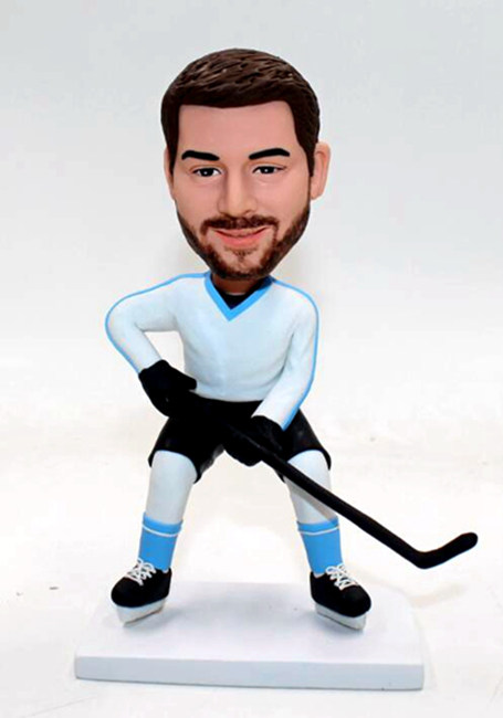 Personalized custom bobblehead-Playing Hockey - Click Image to Close