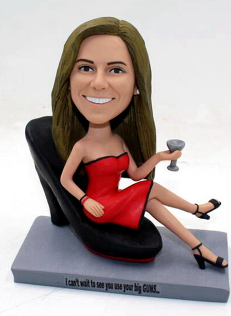 Sitting on high heels custom bobblehead - Click Image to Close