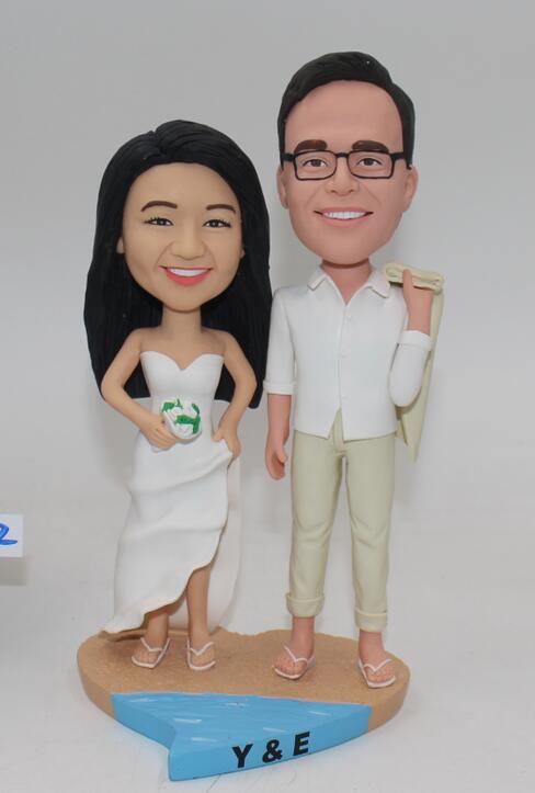 Beach Themed Bobblehead Wedding Cake Toppers - Click Image to Close