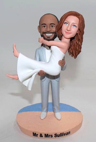 Bobblehead Wedding Cake Toppers- Hold Bride Up - Click Image to Close