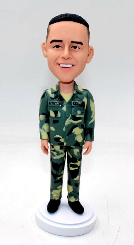 Custom Military bobblehead- dress in camouflage - Click Image to Close