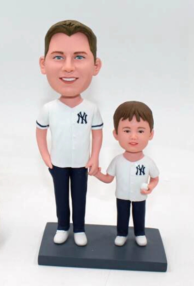 Custom family bobbleheads- Father and Child - Click Image to Close