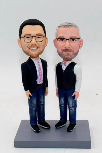 Personalized gay wedding bobbleheads-dress in casual - Click Image to Close