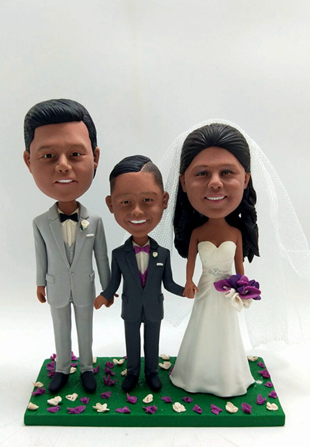Bobblehead Wedding Cake Toppers- Family of Three - Click Image to Close