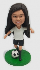 Custom playing soccer bobblehead little girl