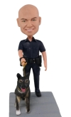 Personalized Cop Figurine with German Shepherd K9 Partner, Custom Police Officer Bobblehead