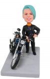 Motorbike Customized Bobblehead Woman Biker Figurine with Turquoise Hair