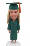Custom Bobblehead Female Graduate Cap And Gown - Personalized Graduation Gift For Her