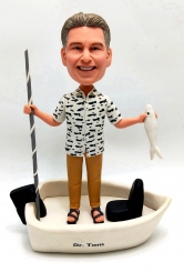 Custom bobblehead fishing man with boat fisherman