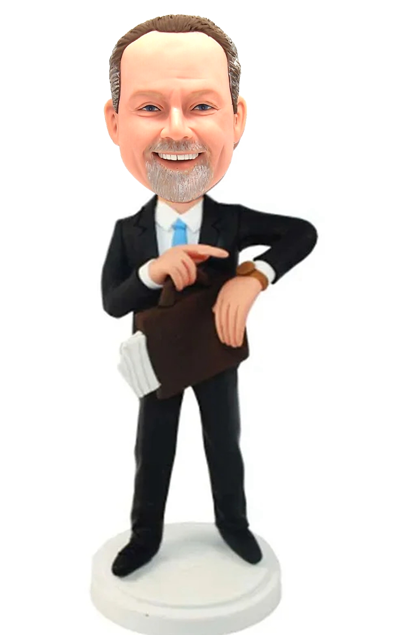 Business Office Man Looking At His Watch Custom Figure Bobblehead - Click Image to Close