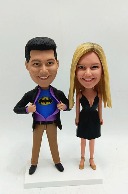 Custom couple bobblehead -husband superhero - Click Image to Close