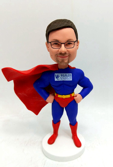 Custom Super dad super boss bobblehead with company logo on chest - Click Image to Close