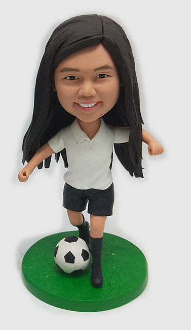 Custom playing soccer bobblehead little girl - Click Image to Close