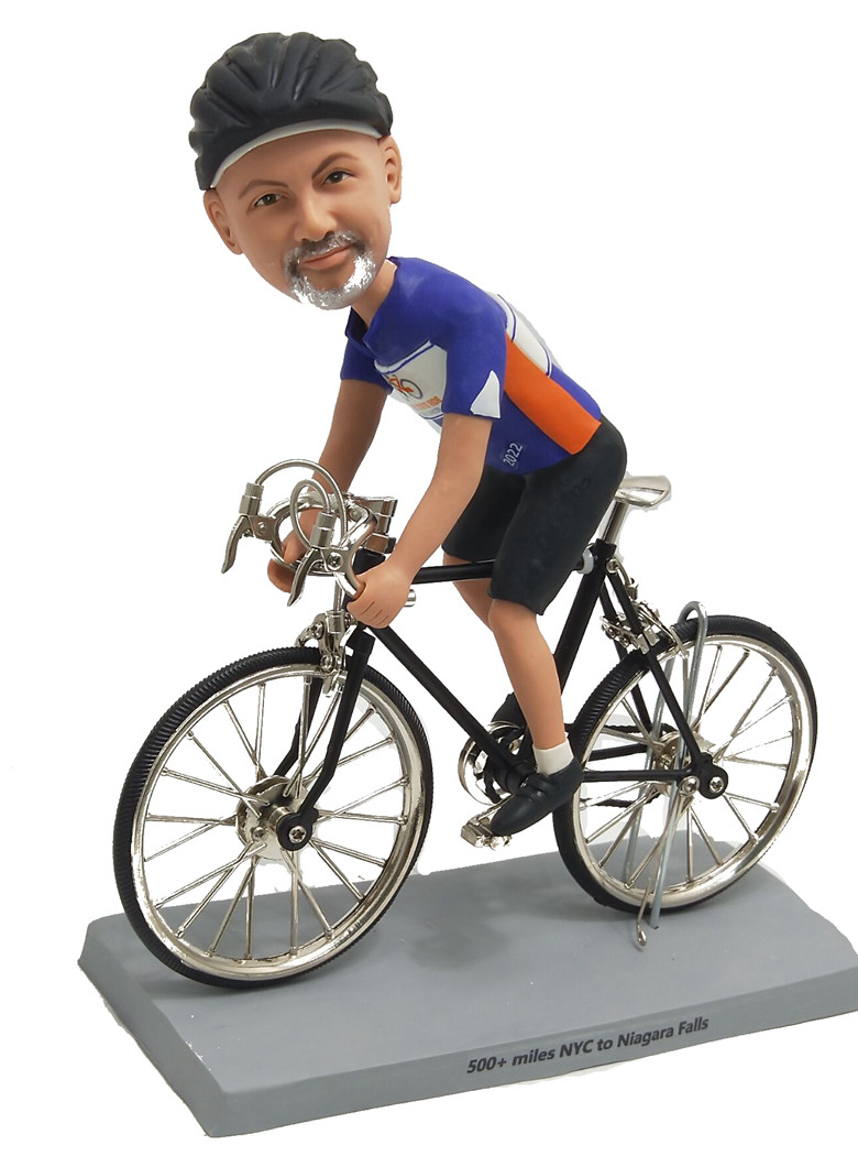 Custom cyclist bobblehead with bike - Click Image to Close