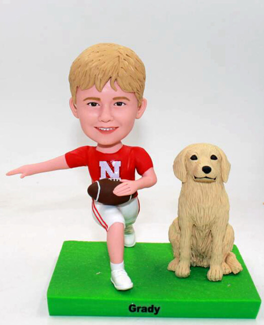 Custom bobblehead playing baseball with dog - Click Image to Close