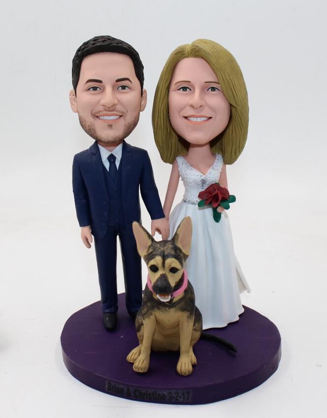 Custom bobbleheads-wedding cake toppers with a dog - Click Image to Close