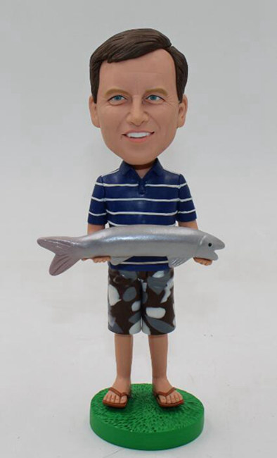 Custom Bobbleheads-holding fish - Click Image to Close