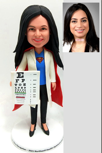 Custom optometrist bobblehead with eyechart - Click Image to Close